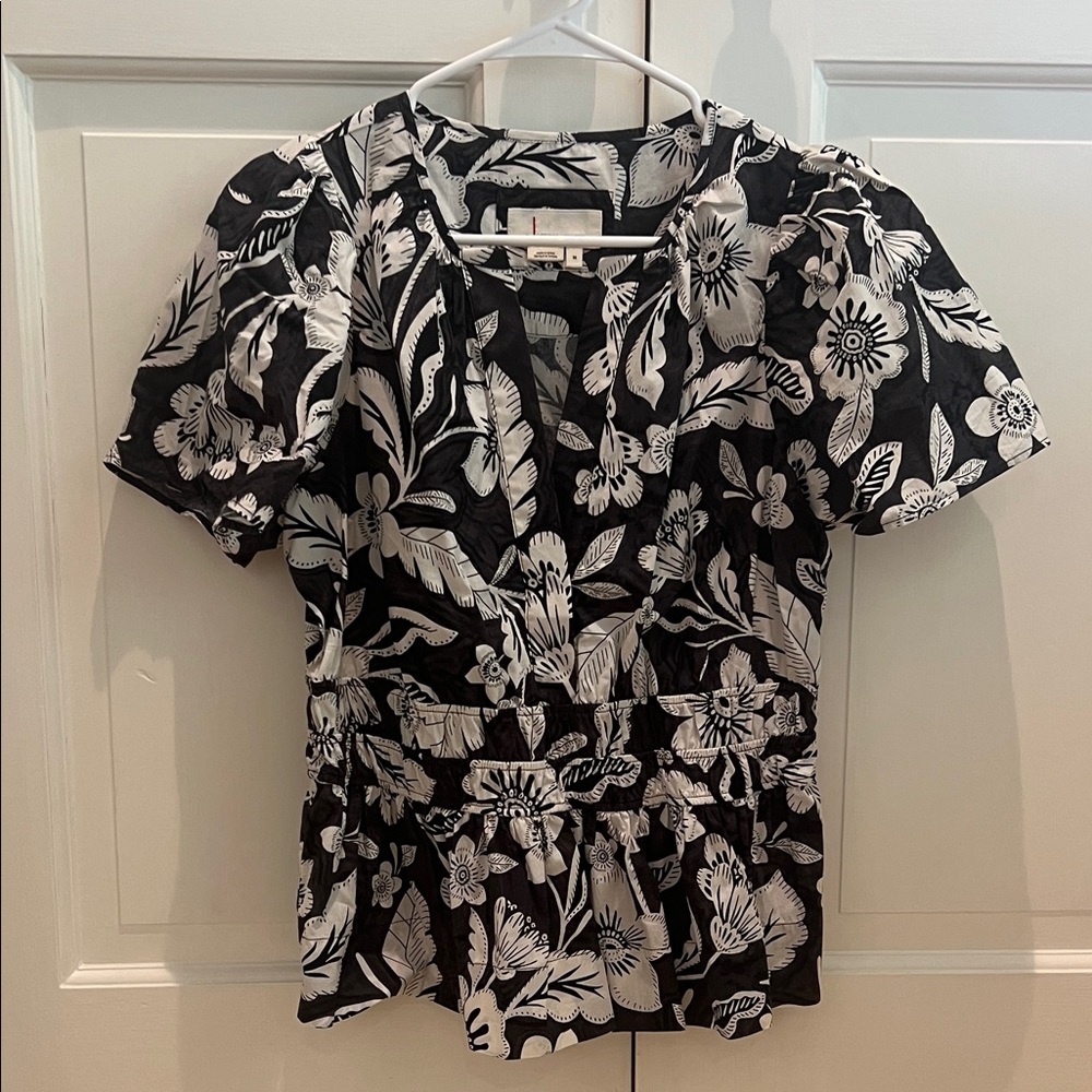 Anthropologie Black and White Floral Blouse